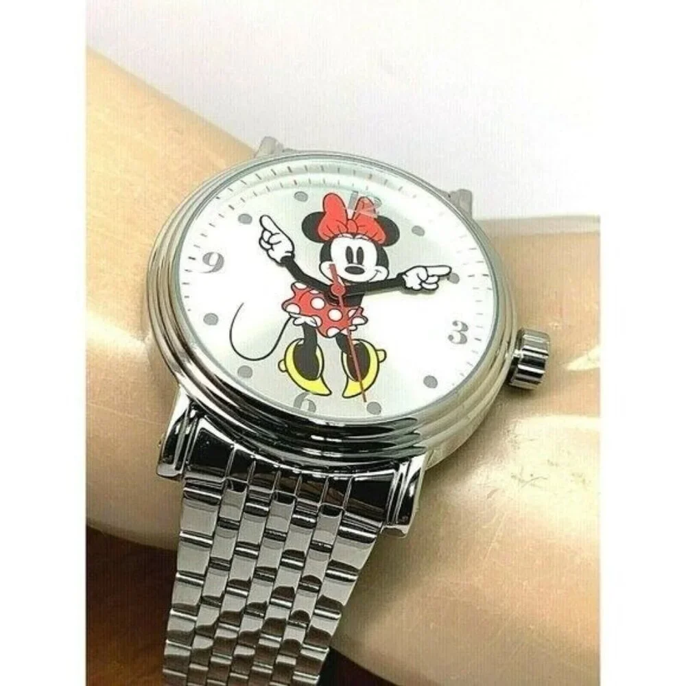 Disney Minnie Mouse Men's Watch W001881 Silver Tone Stainless Steel 44mm Quartz
